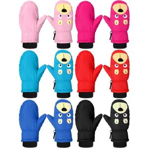 SATINIOR 6 Pairs Winter Snow Mittens Kids Waterproof Warm Ski Gloves Unisex Gloves for Cold Weather Children (1-3 Years)