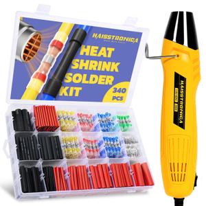 haisstronica 340 PCS All in One Set with Solder Seal Wire Connectors,3:1 Heat Shrink Tubing and Heat Gun,Solder Sticks Wire Terminals Electrical Connectors for Automotive, Marine, Trailer Wiring