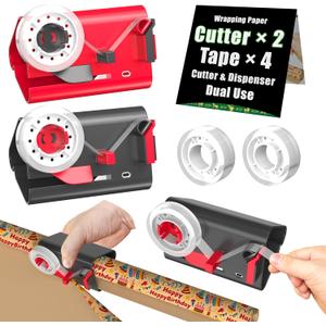 (2-Pack) Wrapping Paper Cutter & Tape Dispenser Dual Function with 4 Tapes Kit for Christmas Gift Wrap Cutter Tool Paper Roll Cutter Holder Tube Sliding Slicing for Birthday holiday packing.