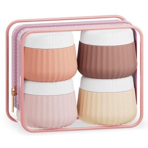Mrsdry Travel Containers for Toiletries 4 Pack, TSA Approved Travel Size Toiletries, Travel Size Containers, With Clear Bag Leak Proof Silicone Jars, Travel Essentials Creams Jars Carrying Small Items (3 oz, Red Soil)
