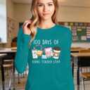 100 Days of School Shirt Teacher School Days Long Sleeve Shirts Funny 100 Days Celebration Tee Tops (XL)