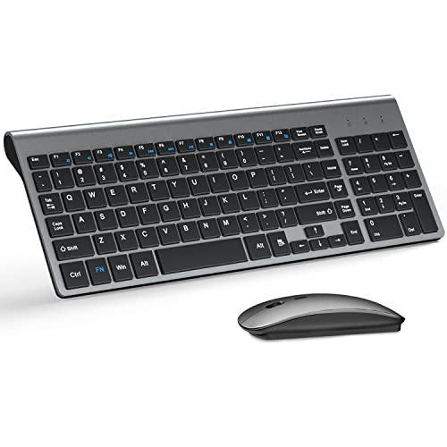 Wireless Keyboard and Mouse Ultra Slim Combo, TopMate 2.4G Silent Compact USB 2400DPI Mouse and Scissor Switch Keyboard Set with Cover, Batteries Included, for PC/Laptop/Windows/Mac  Gold Black