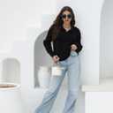 Women's Polo Sweater V Neck Long Sleeve, Pullover Knit Sweaters for Women Lapel Collar (Black, L)