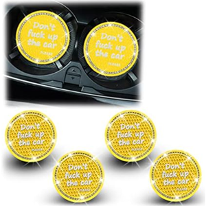 8sanlione Bling Car Cup Coaster, 4Pcs Don't Fuck up The Car Cup Holder, 2.75in Crystal Rhinestone Silicone Anti-Slip Insert Cup Mats, Universal Auto Interior Accessories (Yellow)