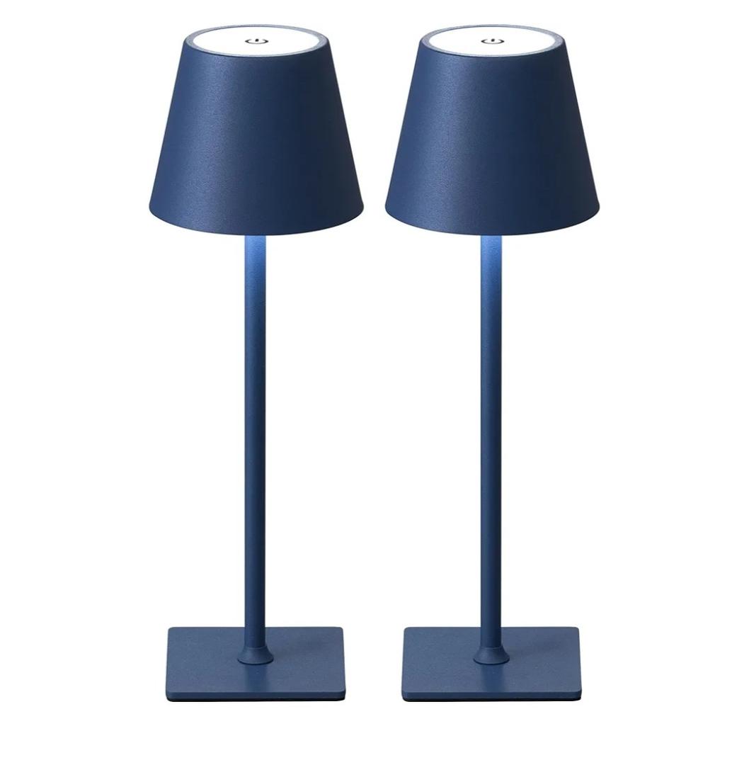 KDG 2 Pack Cordless Table Lamp,Portable LED Desk Lamp, 4000mAh Battery Operated, 3 Color Stepless Dimming Up, for Restaurant/Bedroom/Bars/Outdoor Party/Camping/Coffee Shop Night Light(Blue)