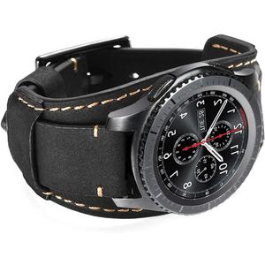Compatible with Samsung Galaxy Watch 7/6/5/4/Watch 42mm/Watch 3 41mm/Active 40mm/Active 2/Gear S2 Classic/Sport /Fossil Q Gazer/Ticwatch 2/Garmin Vivoactive 3 Bands, 20mm Vintage Cuff Genuine Leather Band Strap for Men Women (Black)