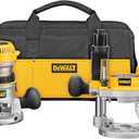 DEWALT Router, Fixed and Plunge Base Kit, Soft Start, 12-Amp, 24,000 RPM, Variable Speed Trigger, Corded (DW618PKB)