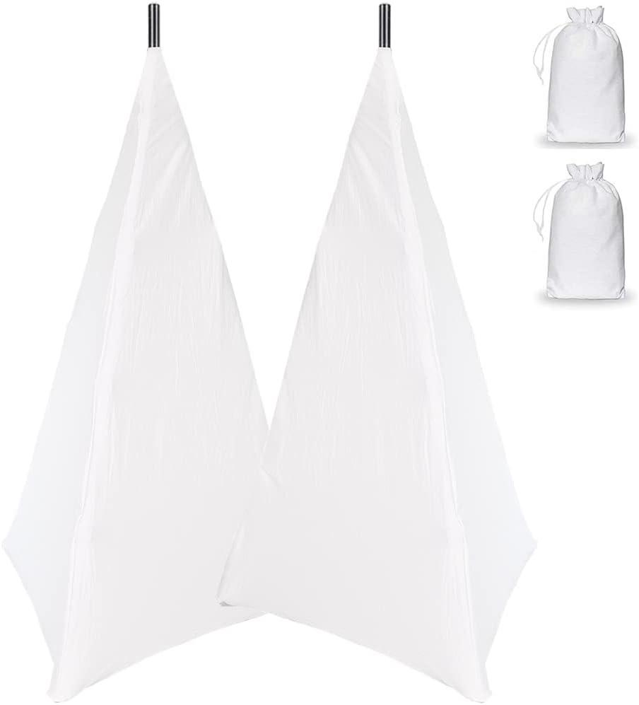 2Pcs Floor Speaker Stand Cover Stretchable Spandex 3 Sided Triangular DJ Support Floor Speaker Tripod Support Stands Tripod Scrim Covers for Weddings Banquets Events White (2)