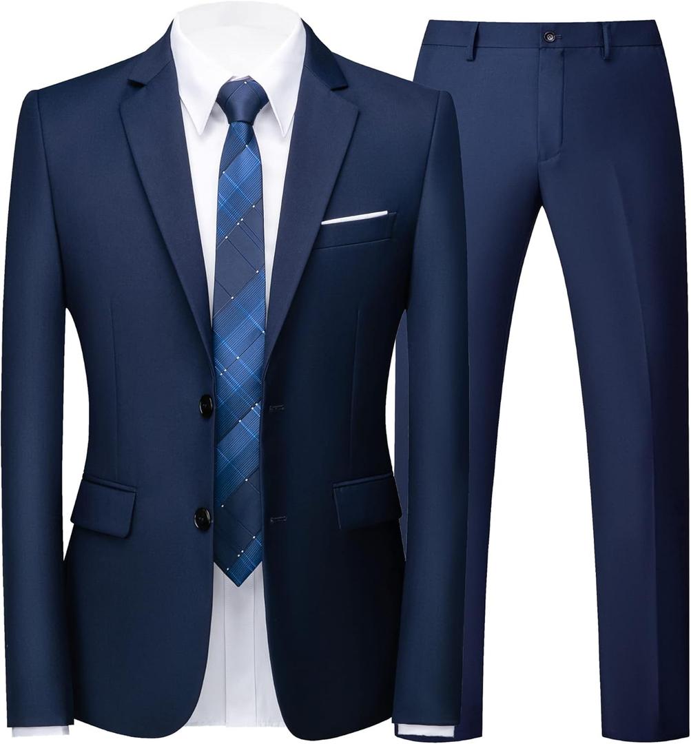 UNINUKOO Men's Suit Slim Fit 2 Button 2 Piece Suits for Men Party Formal Dress Solid Tuxedo Blazer Jacket Pants Set, XXS