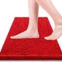 Bathroom Rugs 23x15,Super Absorbent Soft,Thick,Machine Washable Chenille Bath Mat,Non Slip Toilet Floor Rug,Bath Mats for Bathroom Floor, Home Decor Accessories,Red