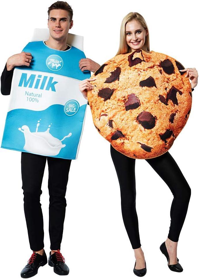 ReneeCho Couple Costume Halloween Food Cookies and Milk Carton Box Adult Men Women