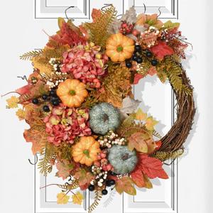 Fall Decorations for Home - 2Pcs 20" Fall Wreaths for Front Door, Half-Circle Autumn Wreath for Porch Wall Window Thanksgiving Farmhouse Indoor Outdoor Decor