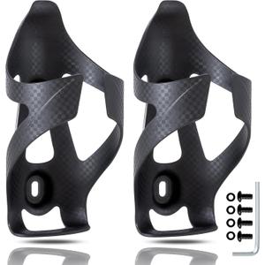 Carbon Fiber Bike Water Bottle Cage Holder for Road Bikes Mountain Gravel e Bike for Diameter 70-74 mm Water Bottles, Black Matte (Black 2-pack)