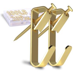 100 lb Picture Hangers, Picture Hooks for Hanging Pictures, 20Pcs Frame Hooks Picture Hangers Heavy Duty Hardware Hanger Kit Wooden Wall Painting Hangers Hooks and Nails for Pictures