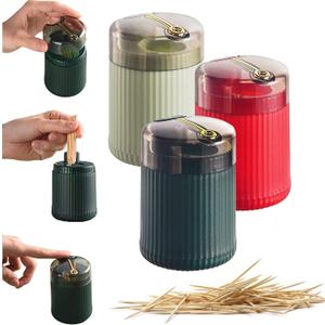Automatic Toothpick Dispenser Holder with Toothpicks, Pop Up Toothpick Dispenser, Toothpicks Container Storage Box - Christmas Decoration (Three colors)