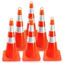 Traffic Safety Cones 28 Inch, Orange Street Cones, Large Road Cones, PVC Traffic Cones Heavy Duty Construction Cone for Parking Lot, Driveway, Construction Events - 6 Pack Highway Cones