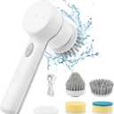 Electric Spin Scrubber Cordless Power Cleaning Brush with 5 Replaceable Brush Heads Rechargeable Scrubber for Bathroom Tub Sink Kitchen Dishes Tile Window Floor Grout, White (5 Brush Heads)