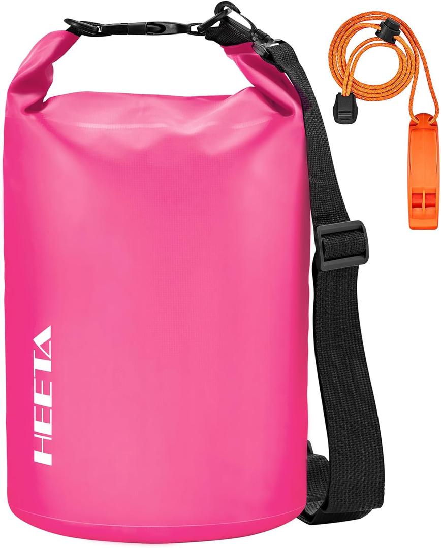 HEETA Waterproof Dry Bag for Women Men(Upgraded Version) 5L/10L/20L/30L/40L Roll Top Lightweight Dry Storage Bag Backpack with Emergency Whistle for Travel, Swimming, Boating, Kayaking, Camping, Beach (Rose Red)