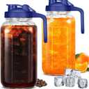 Mason Jar Pitcher 64OZ Breast Milk Pitcher Double Leak Proof with Pour Spout Handle, Wide Mouth Iced Tea Pitcher for Fridge, Creamer Container for Coffee Tea juice (2)