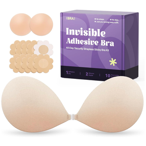 Invisible Strapless Sticky Bra Push up for Women, Ultra Adhesive Bra for Backless Dress, Cleavage Bra Lift Novelty Bras (B Cup, Beige)