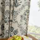 Charcoal Floral Linen Curtains 63 Inch Length 2 Panels Set Patterned Semi Sheer Living Room Bedroom Back Tab Rod Pocket Farmhouse Boho French Country Blackish Green Flower Plant Kitchen Window Drapes
