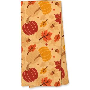 Giosve Fall Pumpkin Kitchen Towels, Farmhouse Rustic Autumn Pumpkin Maple Leaf Decorative Hand Towels for Bathroom, Fall Dish Tea Towel for Kitchen Decor, Autumn Bathroom Decor, 16x24 Inch