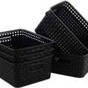 6 Packs Black Small Baskets, Plastic Weave Storage Baskets