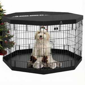 PJYuCien Dog Playpen - 8 Panels 36H Metal Foldable Dog Exercise Pen, Pet Fence Puppy Crate Kennel Indoor Outdoor with Top Cover & Bottom Pad for Medium Large Pets (Black)