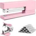 2 x Office Desktop Stapler - 25 Sheet Capacity with 830 Staples and Staple Remover,Staplers for Desk,Non-Slip for School, Home, Pink