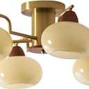 KCO Lighting Retro Antique Brass Flush Mount Ceiling Light Mid Century Modern 6 Light Gold Chandelier Glass Globe Sputnik Chandelier for Living Room Dining Room