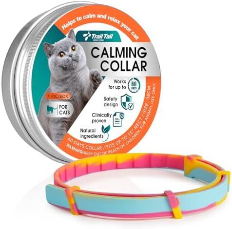 Trail Tail Calming Collar for Cats, Cat Calming Collars for Cat Anxiety Relief, 60 Days Adjustable Waterproof TPE, Pheromone Collar Helps Calm During Loud Noises and Separation (Rainbow, 1 Pack)