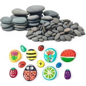 Simetufy 150 Pcs Small Painting Rocks for Craft, Natural River Rocks to Paint 125Pcs 0.5-1'' & 15pcs 1.2-2'' & 10pcs 2-2.8'', Flat Smooth Stones for Painting, Arts, Kindness, Garden Decorative