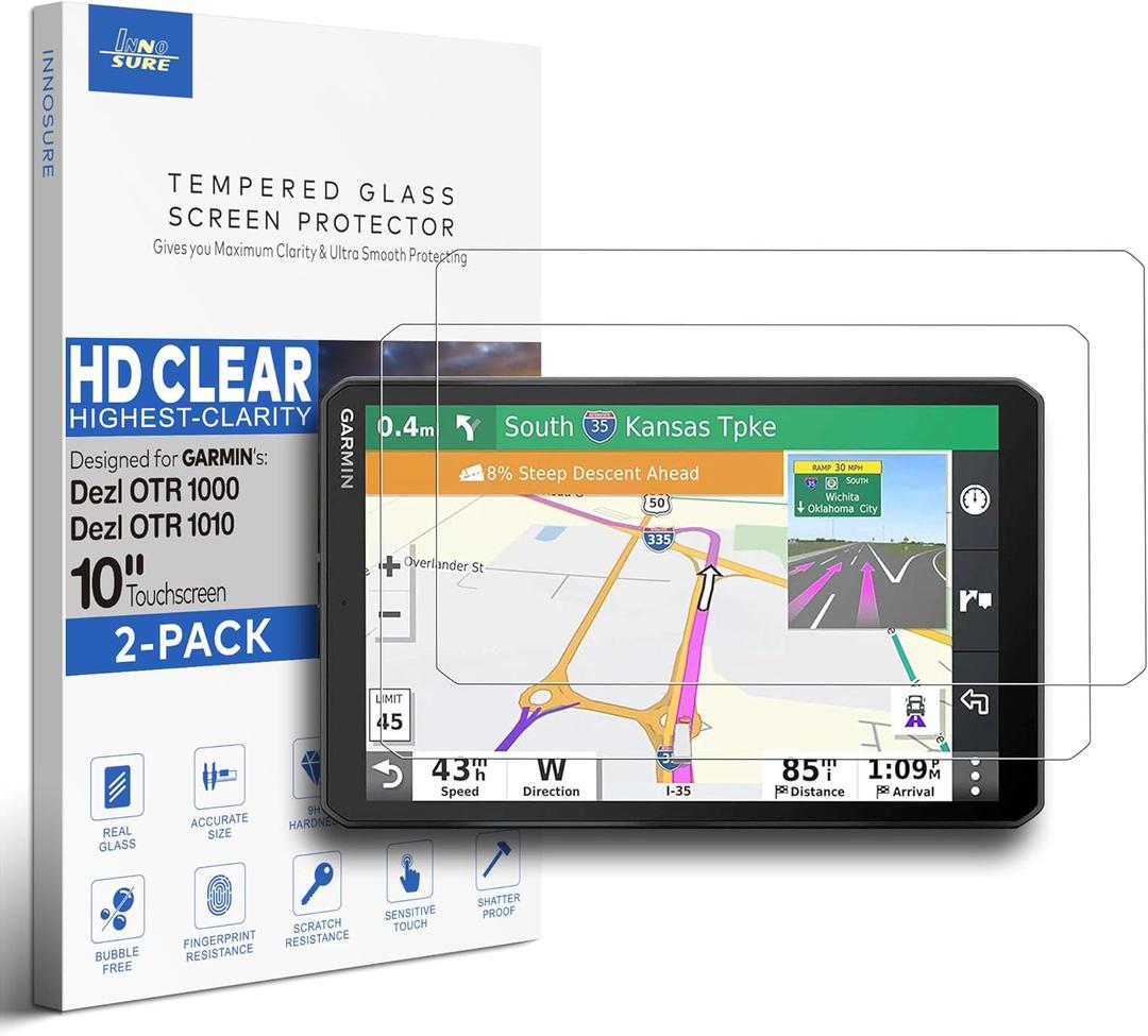 [2-PACK] Tempered Glass Screen Protector for Garmin Dezl OTR1000, OTR1010, OTR1020 10 Inch Touchscreen Anti Finger Print (HD Clear)