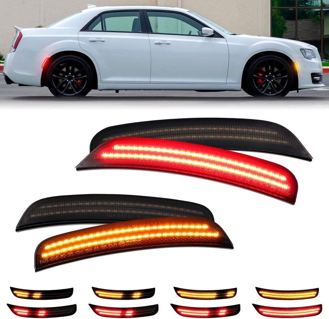 Dynamic Amber Red LED Side Marker Lights For Chrysler 300 2015 2016 2017 2018 2019 2020 2021 2022 2023 Front Rear Bumper Fender Smoked Lens Sidemarker Lamp Accessories