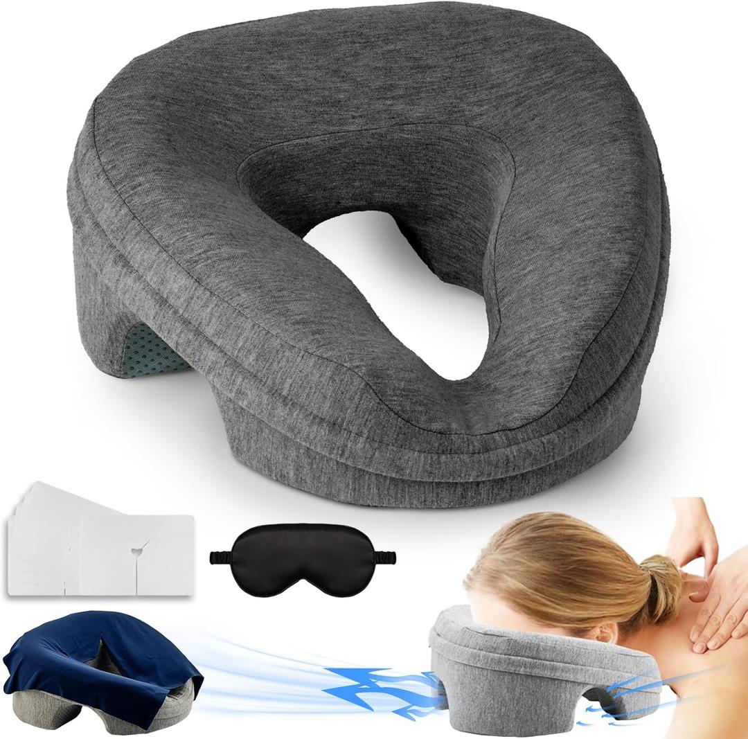VVB Massage Pillow Face Down, Massage Headrest for Bed, BBL Pillow After Surgery Post Eye Surgery Recovery & Vitrectomy Recovery for Massage Tables, Piercing Pillows Removable Cover Black