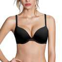 Push Up Thick Padded Plunge Underwire T Shirt Lace Bra Lift Support for Women Add One Cup, 38B