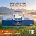 Camping Tent for 8 Person, PU3000MM Waterproof Family Tent with Rainfly, Large Roomy 3 Room Camping Tents with Divided Curtain, Portable Outdoor Tent for Families Car Camping, 14x9x6 ft