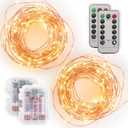 Tenergy 2 Pack Battery Operated LED String Lights, Includes 6 AA Batteries, 16.5ft Light String 50 Dimmable LEDs, Remote Control, Outdoor Ready for Christmas Decorations, Wedding Decor, UL Certified