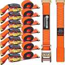 ORANGEE 8 Pack 15FT x 2IN E Track Ratchet Strap 4500lb Breaking Strength for Container, Cargo Vans, Trailer Load Hi Visible Neon Orange Color