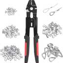 Sanuke Wire Rope Crimping Tool for 3/64 1/16 5/64 inch Aluminum Crimping Loop Sleeves Kit with 160pcs Aluminum Crimping Loop Sleeve and 10pcs Stainless Steel Thimble