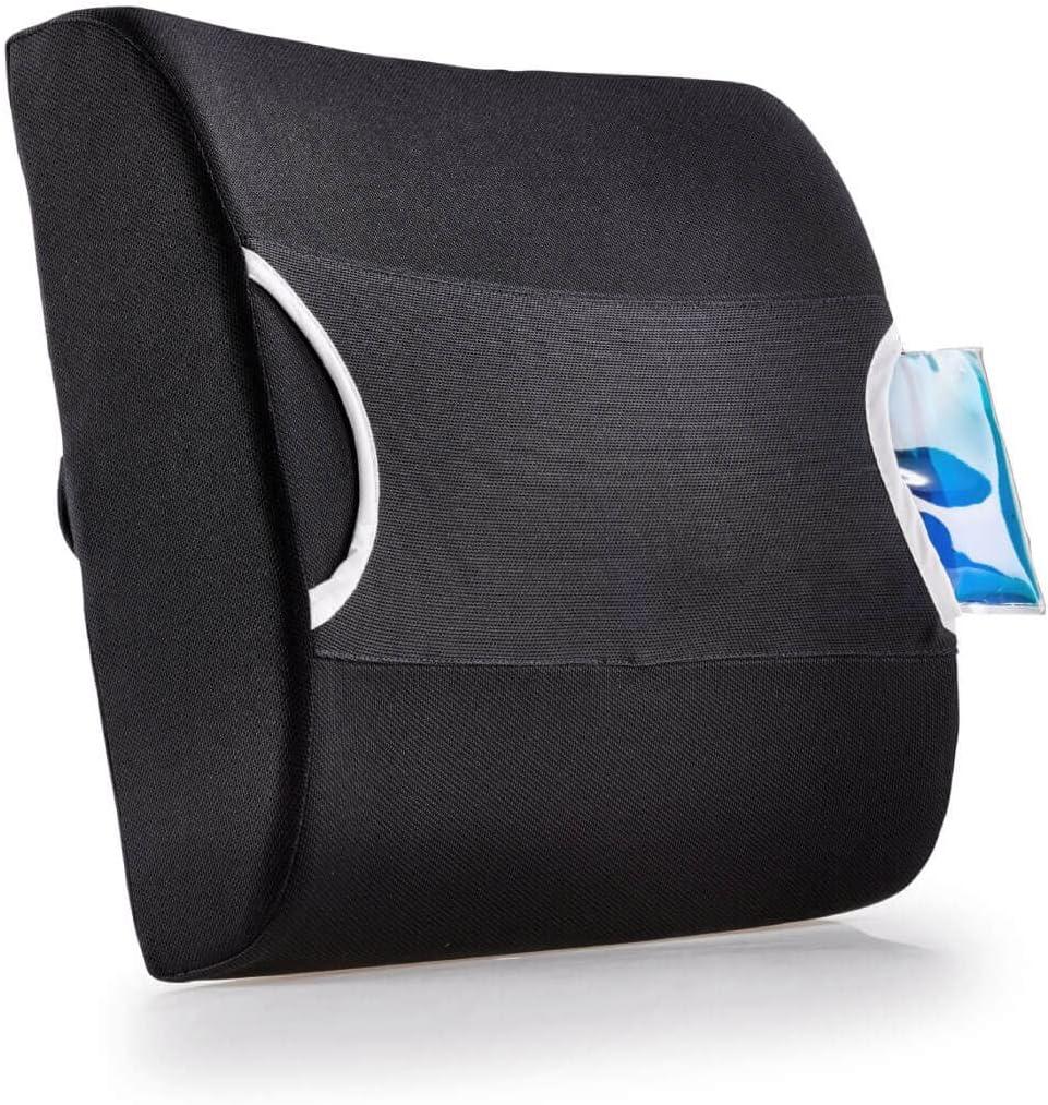 Maximex Back Support Cushion, Ergonomic Back Cushion with Effective Support Function for Correct Seat Position, Lumbar Cushion with Heat/Cold Pad and Strap