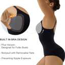 SHAPERX Women's Seamless Shapewear Tummy Control Bodysuit with Removable Pads Mid Thigh Body Shaper (Black, L)