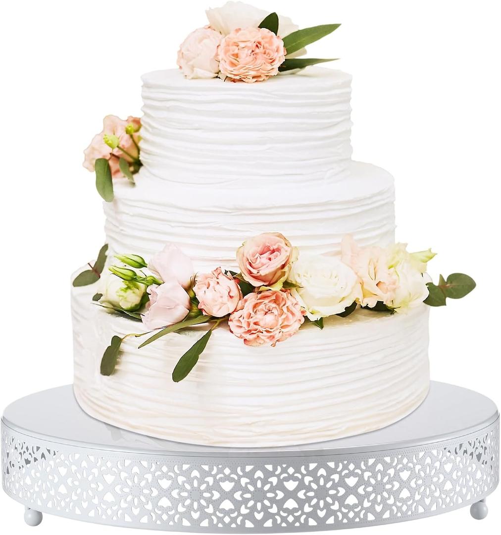 Wenqik Cake Stand 14 Inch Round Metal Cupcake Dessert Wedding Cake Stand Cookies Display Holder Fruit Serving Tray for Table Wedding Birthday Anniversary Party(White)