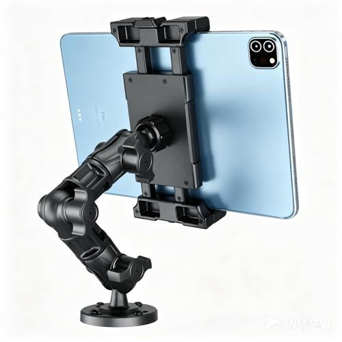 OHLPRO Heavy Duty Drill Base Tablet Mount for Truck Dashboard, 360° Rotating Adjustable Arm, iPad Car Holder Fits 5–17 Inch Tablets, Secure Rubber-Padded Clamp for Commercial Vehicles & Wall