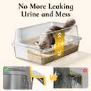XL Open Top Stainless Steel Litter Box with High Sides, Gray