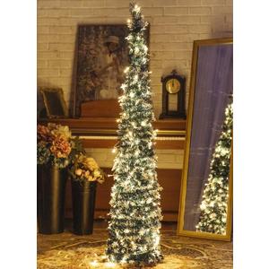 Pop-Up Artificial Christmas Tree with 100LED Lights,Collapsible Pencil Christmas Trees for Holiday Carnival Party Christmas Decorations (Green)