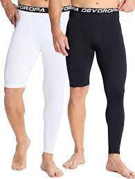 DEVOROPA Mens One Leg Compression Pants Quick Dry Basketball Running Tights Sports Leggings Athletic Baseball Base Layer 3 Pack Medium