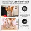 Rotating Utensil Holder with 3 Compartments & Cork Bottom  Premium Matte White Metal + 9-Piece Acacia Wood Kitchen Utensil Set  Countertop Organizer for Cooking Tools, Housewarming & Holiday Gifts