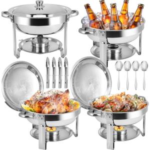 Chafing Dishes for Buffet, 4 Pack 6QT Round Stainless Steel Chafing Dish Buffet Set with Lids, Chafers and Buffet Warmers Sets for Home Parties, Christmas Gatherings, Catering Events