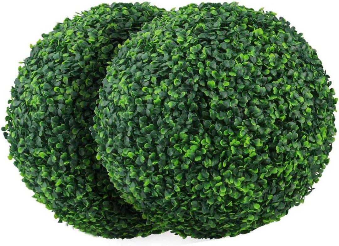 2 PCS 14 Inch Artificial Plant Topiary Ball Faux Boxwood Decorative Balls for Backyard,Balcony,Garden,Wedding DCor